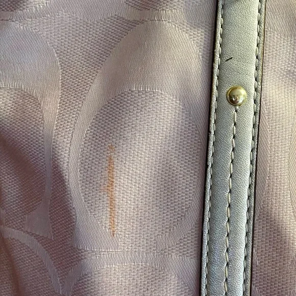 Gold Coach signature jacquard handbag purse with leather trim and double straps. - Picture 9 of 9